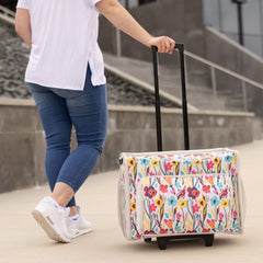 Everything Mary Craft Trolley Bag on Wheels, Cream aand Multi Floral - Craft Organiser on Wheels for Sewing, Scrapbooking, Paper Craft, and Art - Storage Case for Supplies and Accessories -