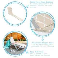 Harbour Housewares 1x Beige Moroccan 180cm x 50cm Sun Lounger Cushion - Replacement Outdoor Garden Patio Sunbed Chair Pad - Master Range Cushion Only