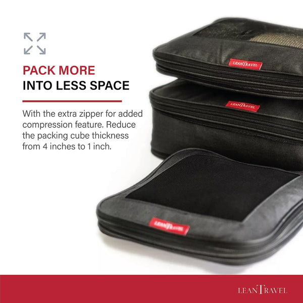 LeanTravel Compression Packing Cubes Luggage Organizers (6) Set (6 Set - Black)