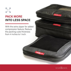 LeanTravel Compression Packing Cubes Luggage Organizers (6) Set (6 Set - Black)