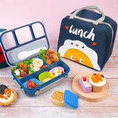 Wotplay 1300ml Bento Box, Lunch Box with 5 Compartments with Lunchbox Bag, Spoon and Fork, Leak-Proof Bento Lunch Box for Kids, Adults, School, Picnic, Travel, Microwave Safe (Blue)