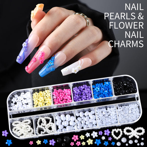 Teenitor Nail Rhinestones Nail Art Tools with 15 Sheets Gold Nail Art Stickers, 6 Boxes of Nail Charms Nail Gems Nail Pearls Nail Jewels