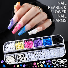 Teenitor Nail Rhinestones Nail Art Tools with 15 Sheets Gold Nail Art Stickers, 6 Boxes of Nail Charms Nail Gems Nail Pearls Nail Jewels