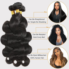 Body Wave Hair 3 Bundles Brazilian Remy Virgin Human Hair Weave Bundles 12A 100% Unprocessed Body Wave Human Hair Extensions Natural Color 10 12 14