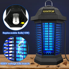 GOOTOP Bug Zapper Outdoor, Mosquito Zapper, 3 Prong Plug in Electric Fly Zapper, Mosquito Killer, Fly Traps, Flying Insects Zapper Indoor Outdoor 90-130V, 4200V, ABS Plastic Outer (Black)