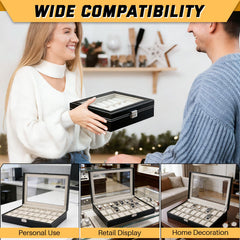DASBET 24 Slot Watch Box PU Leather Watch Case Watch Display Storage Box with Removable Pillows Jewelry Collection Organizer Gift Idea for Birthday Valentine's Day