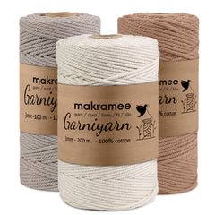 Garniyarn Makramee Garn 3mm, 3er-Set, Natural, Simply Taupe, Mocca Mouse
