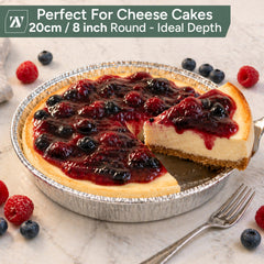 Zuvo Round Foil Trays with Lids 20 Pack, Pie, Flan & Cheesecake Cases