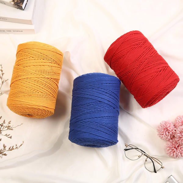 GOHOF Macrame Cord 3mm x 450m Premium Cotton Macrame Rope, 4 Strand Twisted Soft Cotton Cord, One of The Most Perfect Materials for Macrame Art, Cotton String Without Chemicals (White)