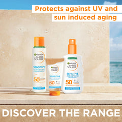 Garnier Ambre Solaire Sun Spray SPF 50+ (150ml) Sensitive Advanced Dry Mist Spray, Water Resistant & Non Greasy Sunscreen, Fragrance Free, UVA & UVB Protection