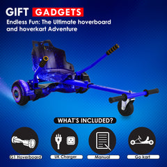 Gift Gadgets G1 Galaxy Blue Hoverboard & Hoverkart Bundle | Self-Balancing 6.5" Scooter with LED Lights & Bluetooth | Hoverboard and Kart Bundle | Hoverboard Go Kart Bundle for Kids, Teens, and Adults