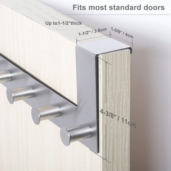 WEBI Over The Door Hooks Door Hanger,Over The Door Towel Rack with 6 Peg Hooks for Hanging,Over Door Coat Rack for Clothes,Back of Bathroom,Silver
