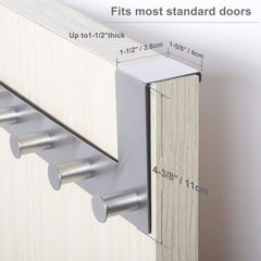 WEBI Over The Door Hooks Door Hanger,Over The Door Towel Rack with 6 Peg Hooks for Hanging,Over Door Coat Rack for Clothes,Back of Bathroom,Silver