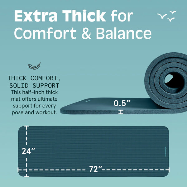 Retrospec Retrospec Solana Yoga Mat 1/2" Thick w/Nylon Strap for Men & Women - Non Slip Excercise Mat for Yoga, Pilates, Stretching, Floor & Fitness Workouts,Ocean Blue