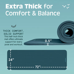 Retrospec Retrospec Solana Yoga Mat 1/2" Thick w/Nylon Strap for Men & Women - Non Slip Excercise Mat for Yoga, Pilates, Stretching, Floor & Fitness Workouts,Ocean Blue