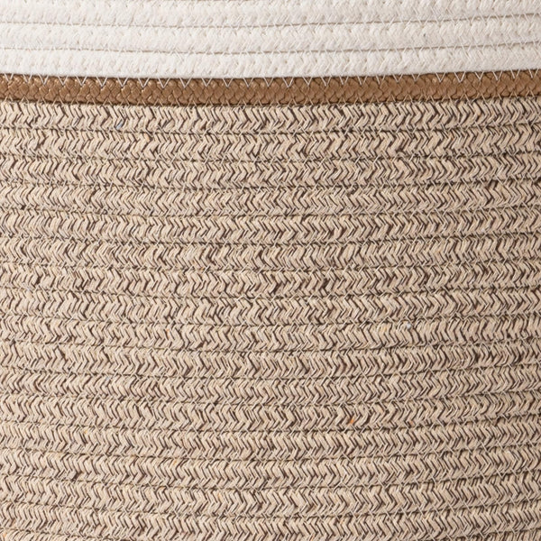 La Jolíe Muse Large Storage Basket - Cotton Rope Laundry Basket with Handle for Diaper Blanket Toy Towel Woven Laundry Basket Home Decor, White & Desert-S