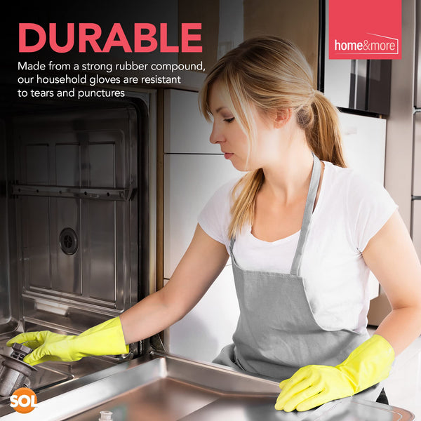 SOL 4 Pairs Household Rubber Gloves Medium | Yellow Medium Gloves | Washing Up Gloves Medium | Non Slip Cleaning Gloves | Bathroom and Kitchen Gloves | Dishwashing Gloves | Heavy Duty Rubber Gloves