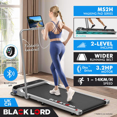 BLACK LORD Walking Pad, Treadmill for Home, Under Desk Treadmill with LED Display & Bluetooth Speaker & Wristband Remote, Running Machine with 2-level Incline, 1-14KM/H, No Assembly