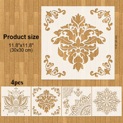 MWOOT 4 Pieces Mandala Drawing Stencils for Wall Painting Supply,Reusable Large Templates for Canvas Fabric Wall Decors Art Set,Mandala Design Drawing Plastic Stencil for DIY Art Beginners (30x30CM)