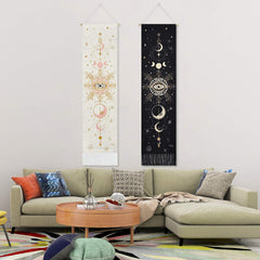 Yugarlibi 2 Pack Sun Moon Tapestry Wall Hangings Black and White Tarot Card Tapestry, Psychedelic Tapestries Cotton Long Wall Art for Bedroom, 130x32.5cm