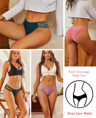 BeReady Seamless Knickers for Women Sexy Lace Seamless Underwear for Women High Cut V-waist No Show Ladies Briefs Panties Multipack