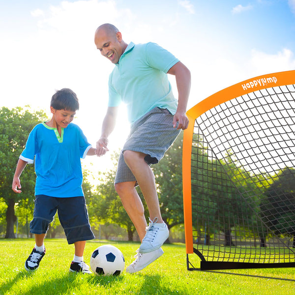 Happy Jump Football Goal Pop Up Football Net Post for Garden Training Festive Gift -5'x3'6"(Orange) -1 Pack