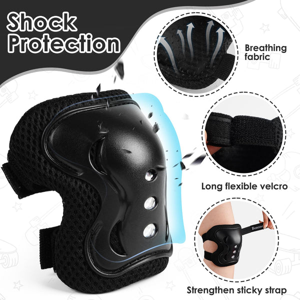 BOSONER Kids/Youth Knee Pad Elbow Pads Guards Protective Gear Set for Roller Skates Cycling BMX Bike Skateboard Inline Skatings Scooter Riding Sports (Black, Small (3-8 Years))