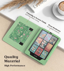 MoKo Case for 7"/6.8" Kindle Paperwhite(12th/11th Gen-2024/2021) and Kindle Colorsoft Signature Edition, Slim PU Shell Cover Case with Auto-Wake/Sleep for Kindle Paperwhite 2024, Green Flower