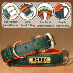 Personalized Soft Leather Dog Collar – Custom Engraved ID Name, Small To Large Dogs, Unisex