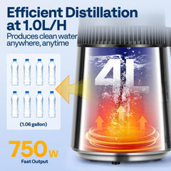 VIVOHOME Water Distiller 304 Stainless Steel 4L BPA Free Countertop Distilling Machine with Glass Container and Smart Switch for Pure Water at Home or Office