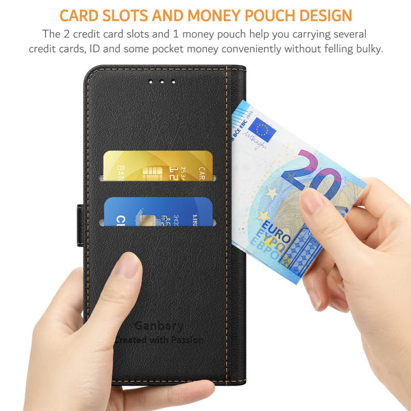 Ganbary Case Compatible with Samsung Galaxy A52s 5G/ A52 5G&4G, Premium PU Leather Flip Wallet Case [Full Protection] [Card Slots] [Kickstand], Black