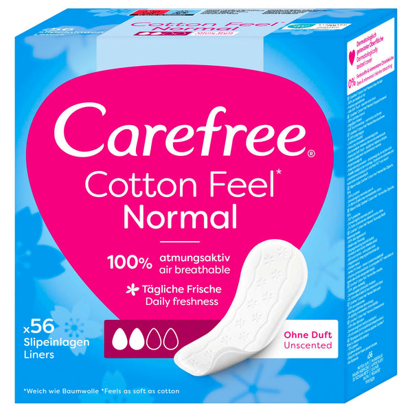 Carefree Cotton Unscented Panty Liners (1x Pack of 56), Soft and Comfortable Panty Liners for Women for Daily Use, Long-Lasting Freshness, 100% Breathable Underwear Protection