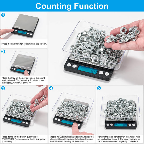 GRIFEMA GA2003 Digital Kitchen Scales with Trays 0.05g-500g Silver