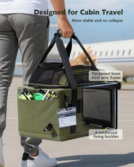 Pecute Top Side Expandable Pet Carrier Airline Approved Dog Cat Carrier, Breathable Soft-Sided with Locking Zippers, Pet Travel Bag for Small Dog Cat Leakproof Pee Pad (Olive Green)