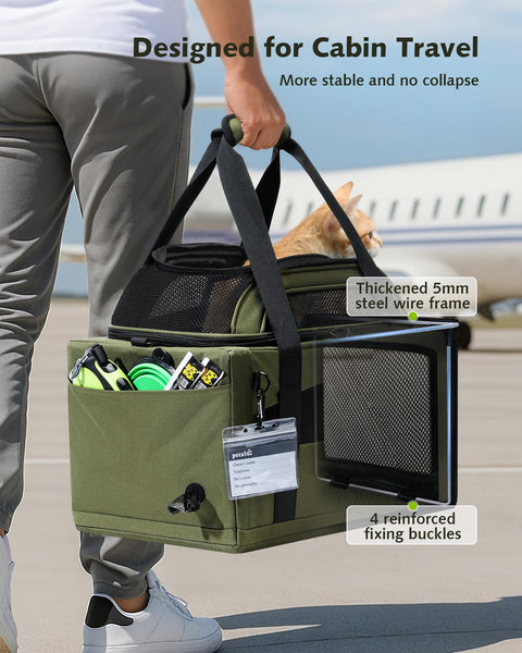 pecute Cat Carrier Airline Approved, Top Expandable Cat Carrier Handbag, Extra Stable Dog Carrier, Breathable Mesh Fabric Bag for Pets, Pet Carrier Suitable for Both Long And Short Trips Green