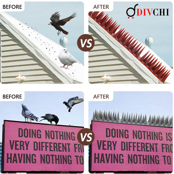 DIVCHI 20 Pcs Bird Spikes for Anti Pigeons And Birds, Fence Wall Spikes Garden Security Anti-Climb Cat Bird Intruder Pest Deterrent, Birds Fence Roof Tall Covers 33.5 x 4.5 x 3.7cm 6.7M (22ft) (Brown)
