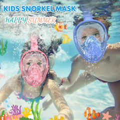 Kids Snorkel Mask Full Face, Snorkeling Gear for Kids 3-14 with Camera Mount, 180 Degree Panoramic View Snorkeling Set Anti-Fog Anti-Leak (Blue+Pink)