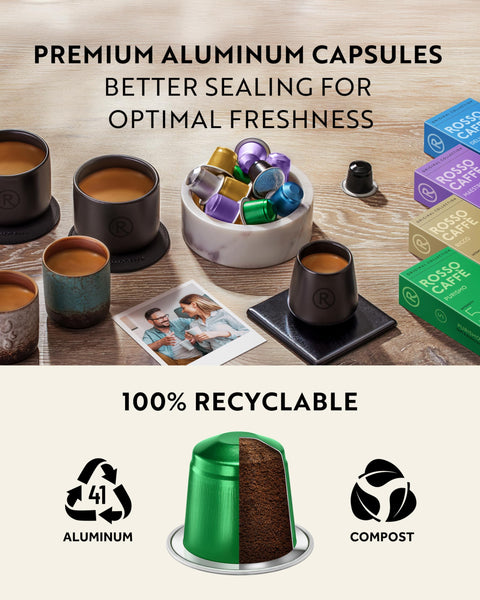 ROSSO CAFFÈ 120 Nespresso Machine Compatible Capsules, Variety Pack, 6 Flavours, Aluminium Coffee Pods