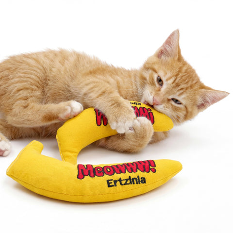 Ertzinla Catnip Banana Cat Toy, 100% Pure Catnip Filled Natural Interactive Plush Chew Toys for Indoor Cats & Kittens, Vacuum Sealed