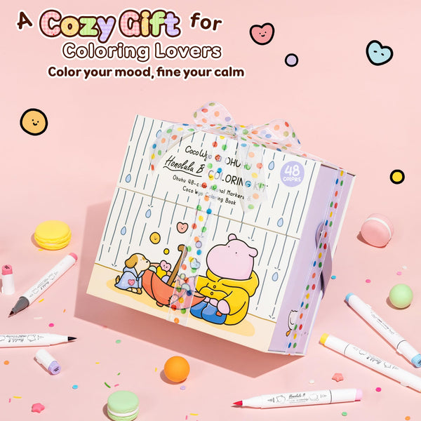 Ohuhu × Coco Wyo Coloring Set 48 Alcohol Markers& Coloring Book Brush& Fine