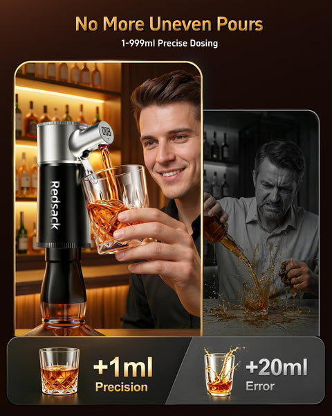 Electric Wine & Whiskey Decanter, Rechargeable Liquor Dispenser with 1-999ml Precise Dosing, 1-Second Aeration, Drink Tracking Promote Healthy Living, 30 Day Battery Life, Perfect for Parties & Gifts