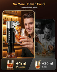 Electric Wine & Whiskey Decanter, Rechargeable Liquor Dispenser with 1-999ml Precise Dosing, 1-Second Aeration, Drink Tracking Promote Healthy Living, 30 Day Battery Life, Perfect for Parties & Gifts