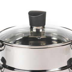 Russell Hobbs RH01170EU Excellence 3 Tier Steamer – 18 cm Cooking Pots with Tempered Glass Lid, Non-Stick Coating, Stainless Steel, Vegetable Steaming Pan, Induction Suitable, Soft Touch Handles