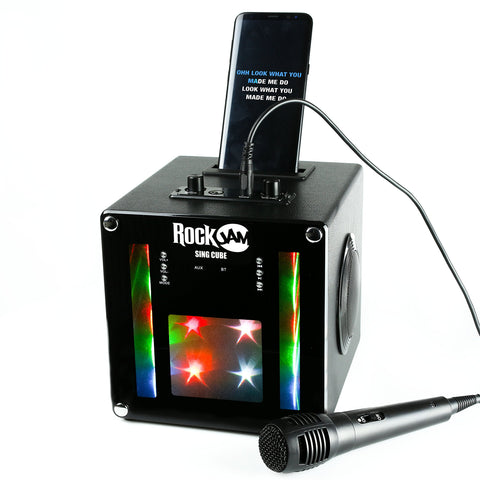 RockJam Singcube 5 Watt Bluetooth Karaoke Machine with Dual Microphones, Voice Change Effects and LED Lights, Black