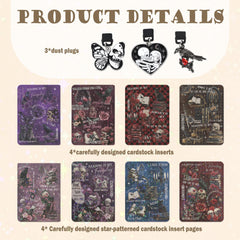 Berirexrion Inserts Cardstock for Clear Case - 11 PCs Dark Romance Back Skin Decal Card Dust Plug Charms for Kindle Paperwhite 11th 12th Generation 6.8" Accessories for E-Reader Book Lover Reader Gift