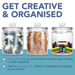 HEFTMAN Glass Jar with Lid - 2 Litre Clear, Empty Sweet Jars with Airtight Push-Top Lid - Sturdy Glass Vintage Apothecary Jars Perfect for Sweets, Coffee, Sugar, Laundry Pods Storage Container