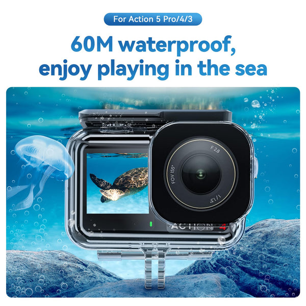 TELESIN Waterproof Case for DJI Osmo Action 5 Pro Action 4/3 Camera Underwater Housing Housing Cage Support 45M Deep Diving Snorkeling with Quick Release Mount Screw Accessories