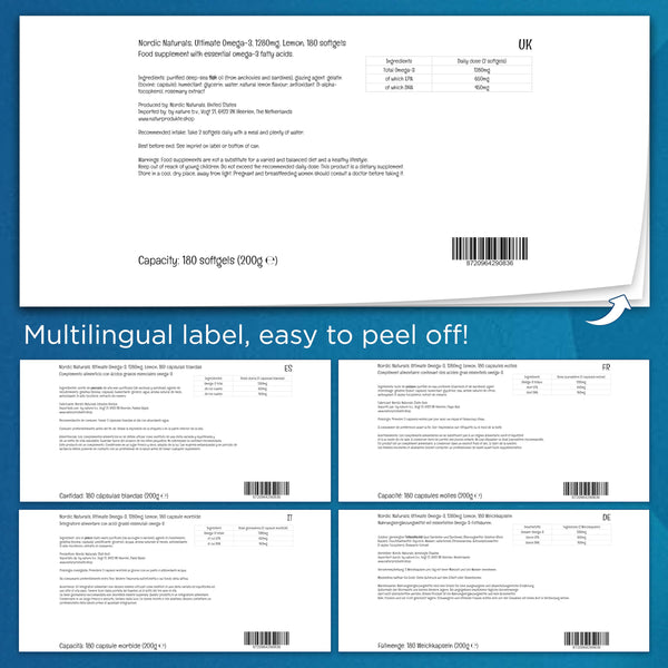 Nordic Naturals, Ultimate Omega-3, 1280mg, with EPA and DHA, High Dose, Lemon Flavour, 180 Softgels, Lab-Tested, Soy Free, Gluten Free, Non GMO