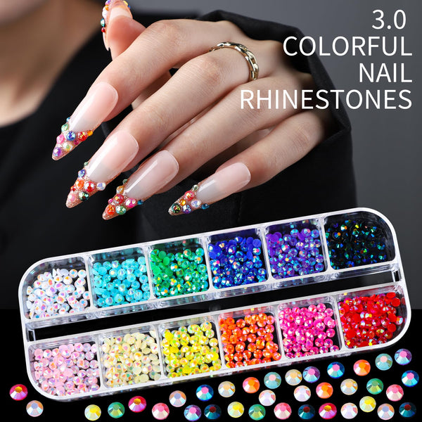 Teenitor Nail Rhinestones Nail Art Tools with 15 Sheets Gold Nail Art Stickers, 6 Boxes of Nail Charms Nail Gems Nail Pearls Nail Jewels