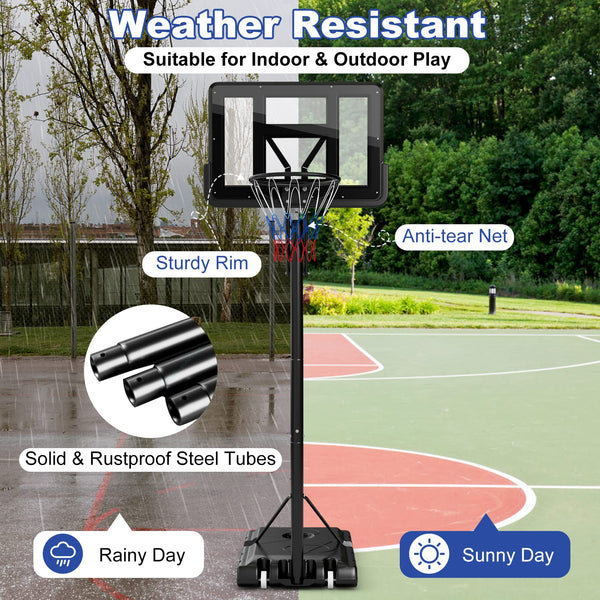 GYMAX Basketball Hoop and Stand, 12FT Portable Basketball Set with 44" Backboard, Wheels, Stable Base & Secure Bag, Professional Basketball Hoop System for Outdoor Indoor (308-368cm)